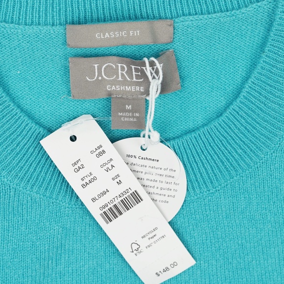 New JCREW Size M Cashmere Classic Fit Crewneck Sweater Vivid Lagoon $148 BA400 - Picture 7 of 7